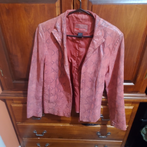 Real red leather snake print jacket - Picture 1 of 3